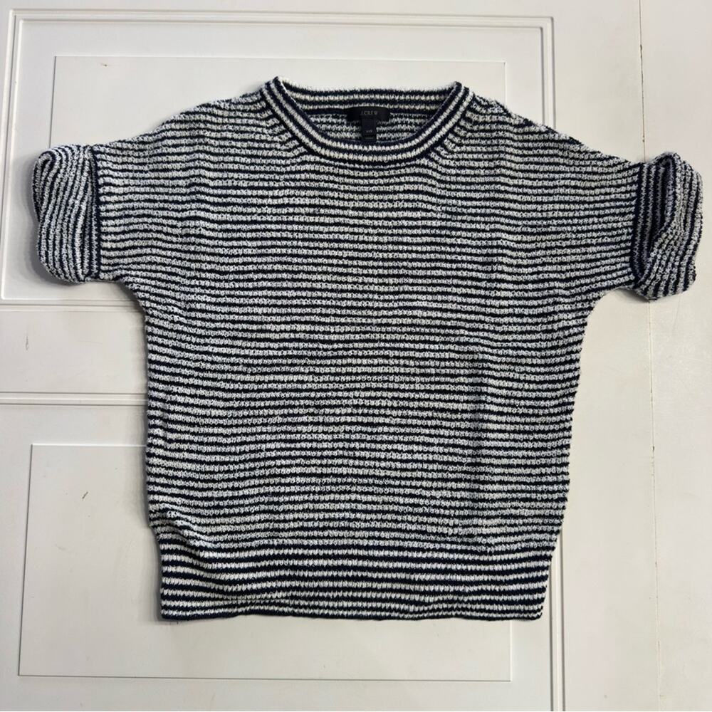 J. Crew Women’s XXS Blue White Knit Sweater Cuff Sleeve Cotton Nylon